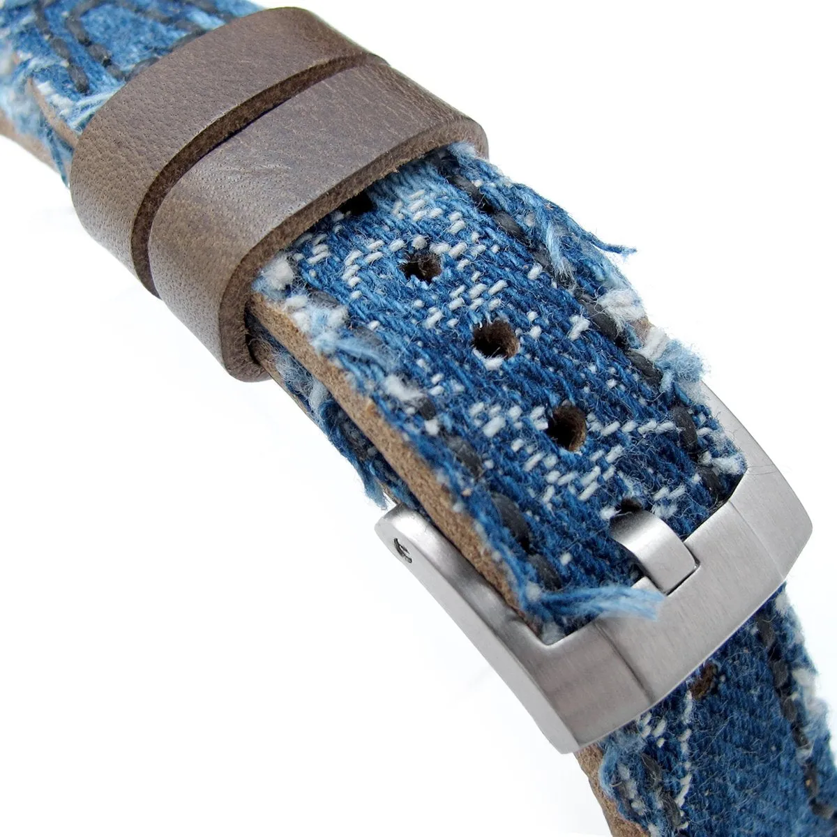 21mm, 22mm MiLTAT Heavy Distressed Blue Denim Watch Strap, Rivet Military strap