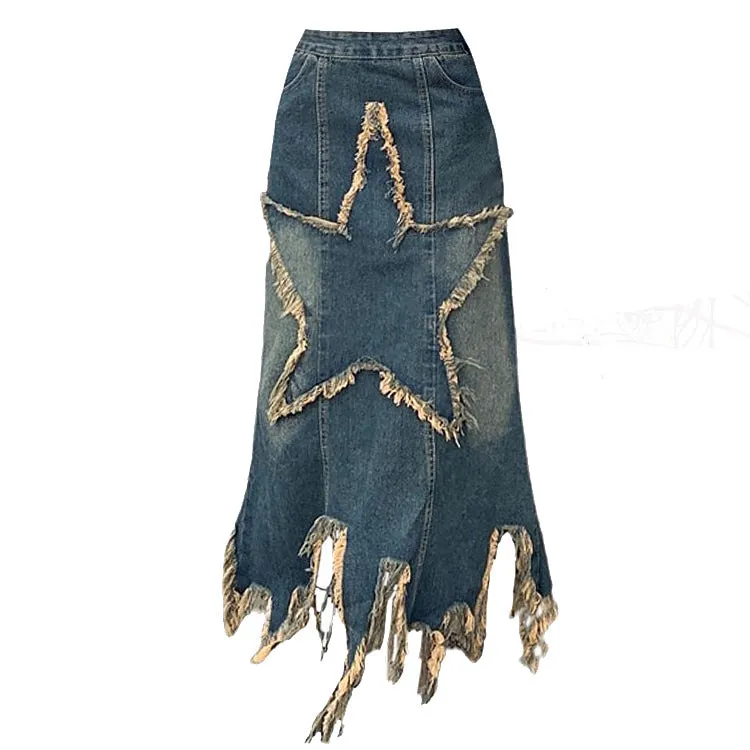 Aesthetic Star Long Denim Skirt