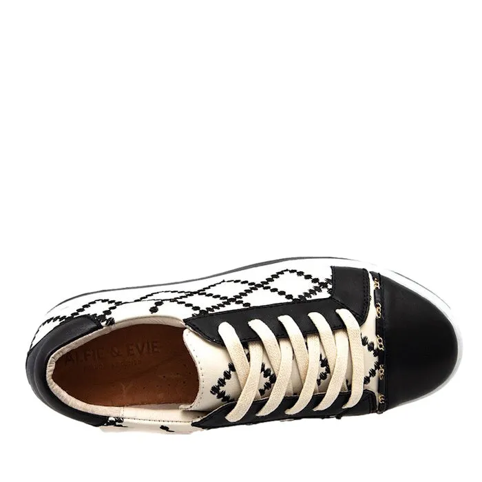 Alfie & Evie Pleat Black Cream Leather Casual Shoe Platform