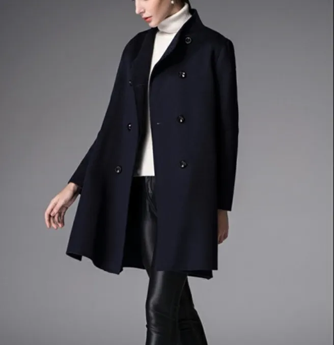 Black Women Winter Black Long Women Wool Coat Jacket/6677