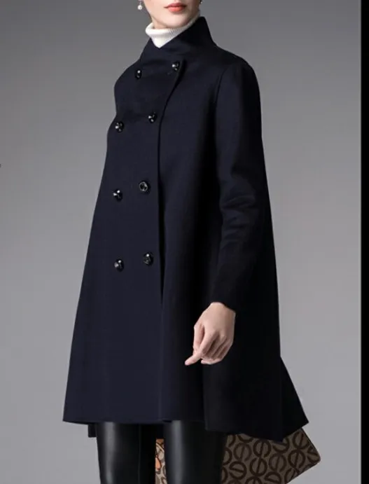 Black Women Winter Black Long Women Wool Coat Jacket/6677