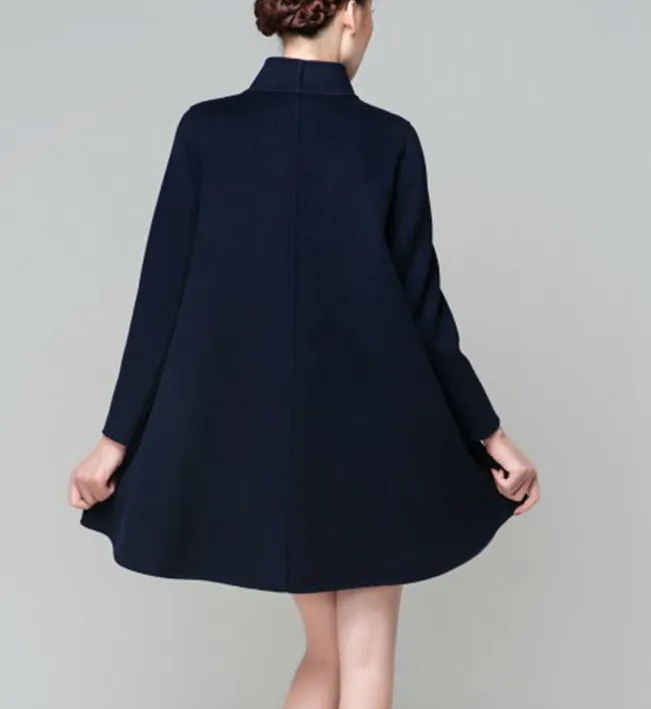 Black Women Winter Black Long Women Wool Coat Jacket/6677