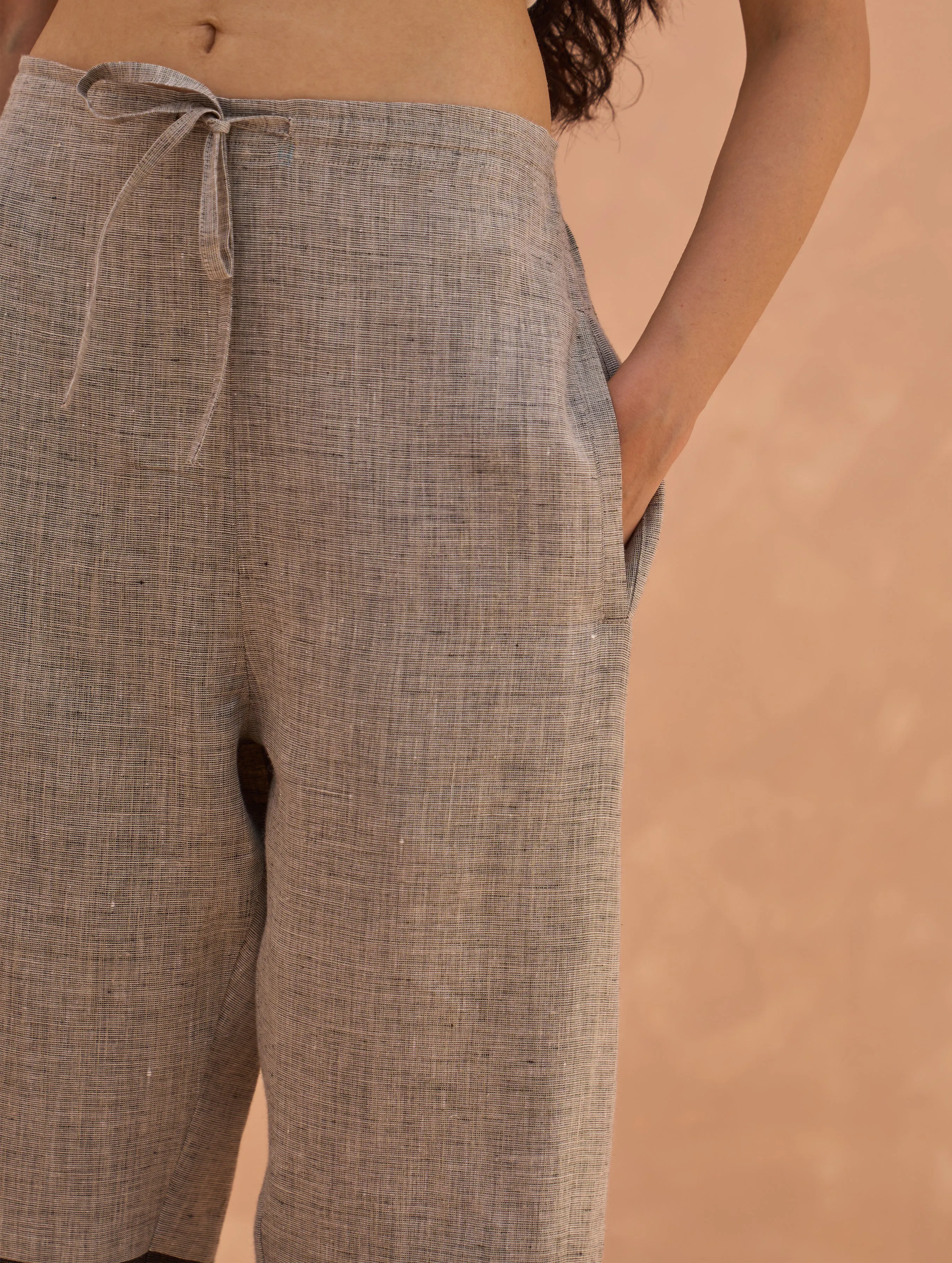 Cara Color-Blocked Linen Pant - Charcoal