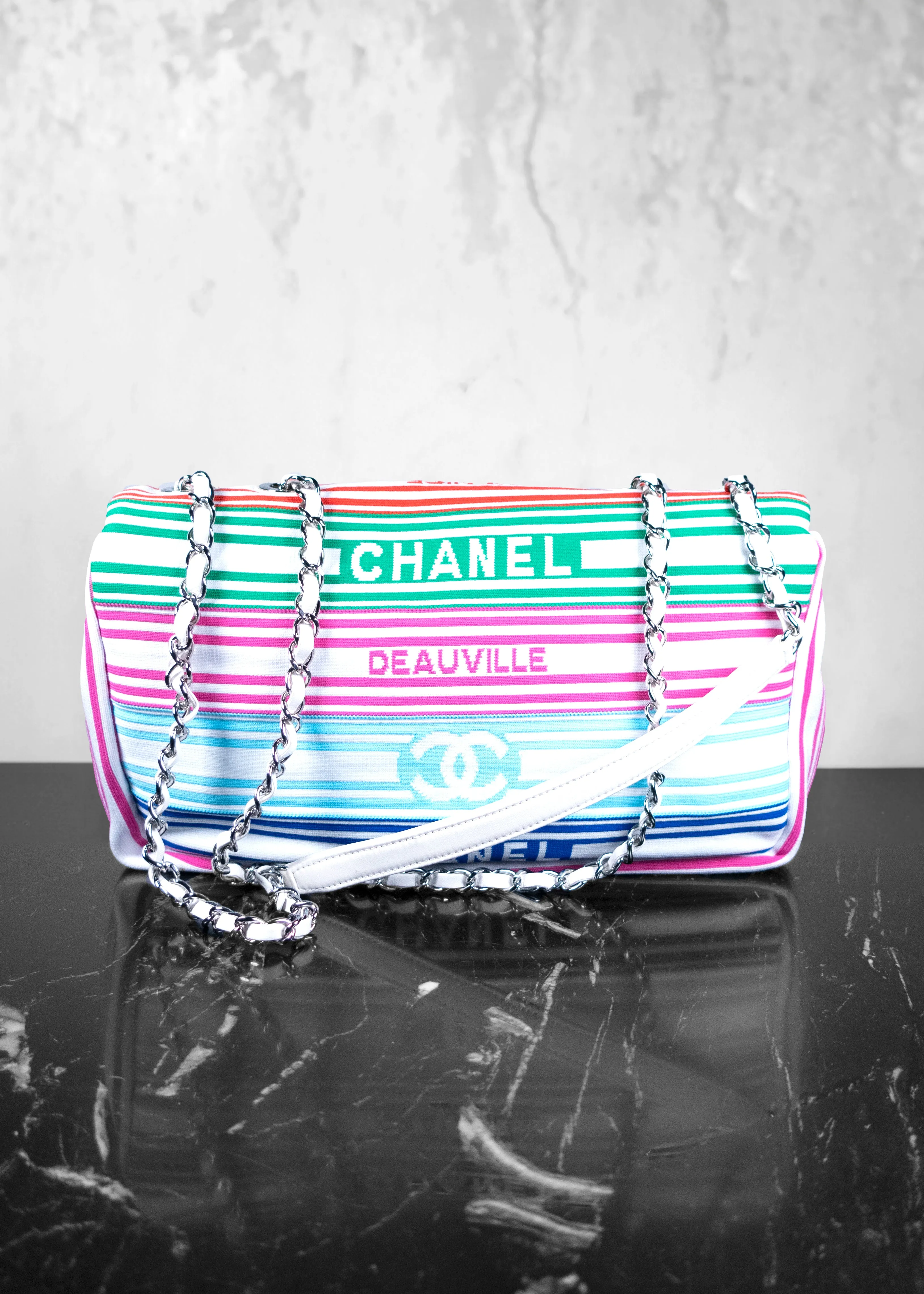 Chanel Mixed Fibers Lambskin Venise Biarritz Flap Bag Multicolor White