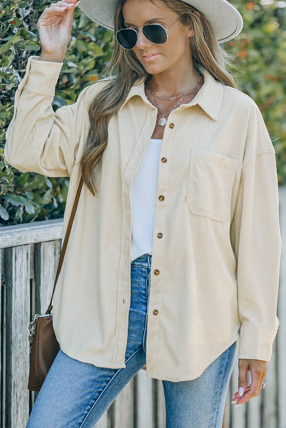 Corduroy Button-Up Pocket Shirt Jacket