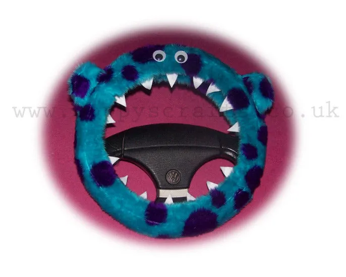 Cute Fuzzy faux fur Spotty Monster car steering wheel cover