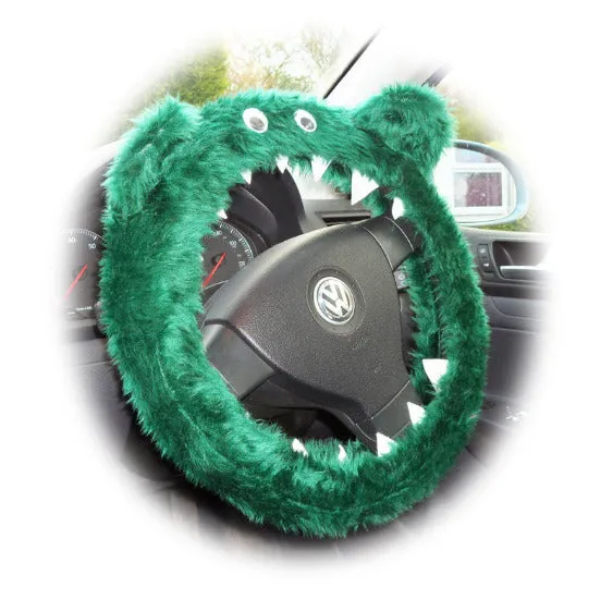 Dark Green fuzzy Monster steering wheel cover