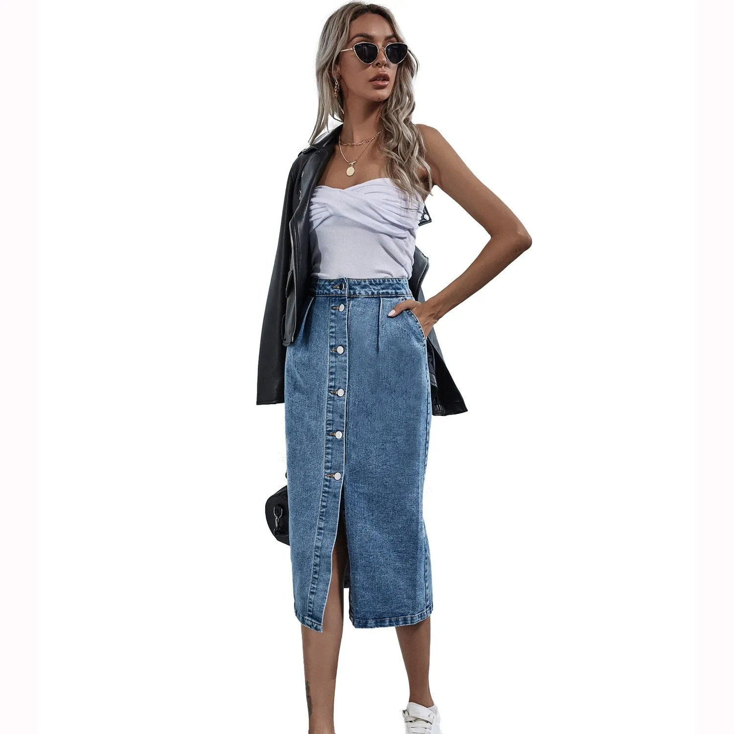 Denim High Waist with Pockets Skirt