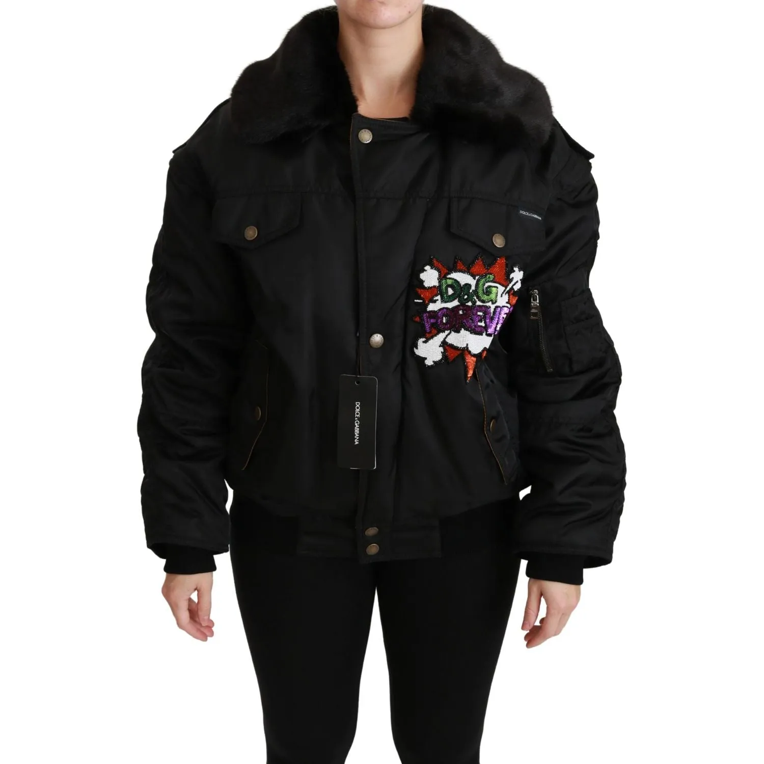 Dolce & Gabbana Elegant Black Bomber Jacket with Detachable Features