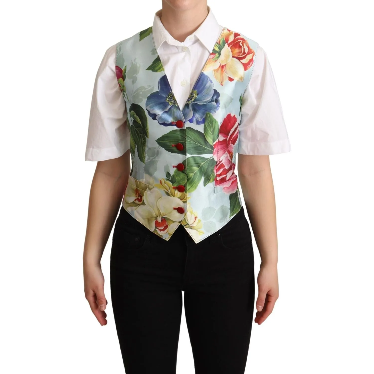 Dolce & Gabbana Elegant Floral Print Silk Waistcoat