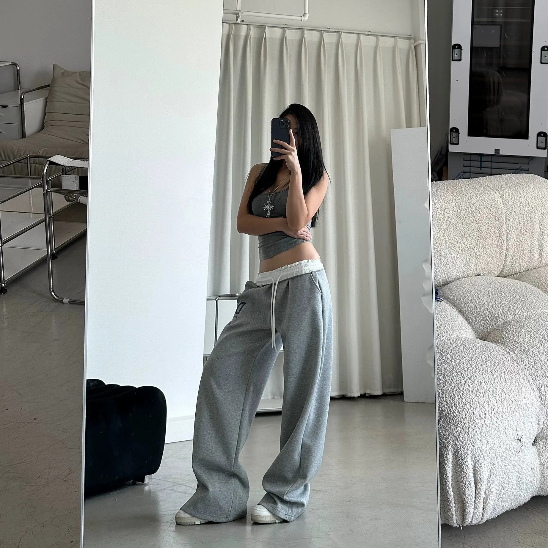 DQ Contrast Fold Waist Sports Sweatpants