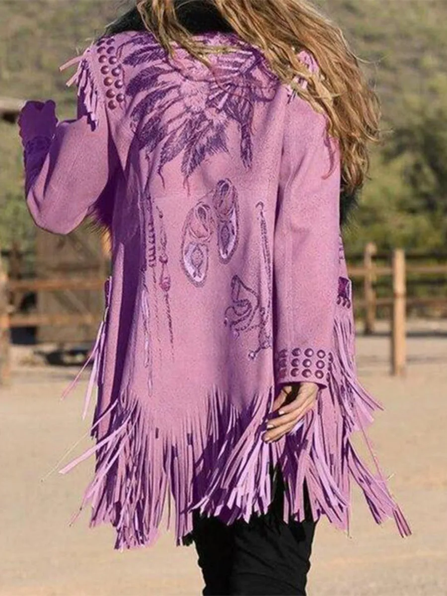 Ethnic Style Retro Casual Tassel Long Sleeve Jacket