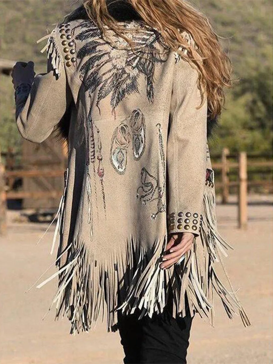 Ethnic Style Retro Casual Tassel Long Sleeve Jacket