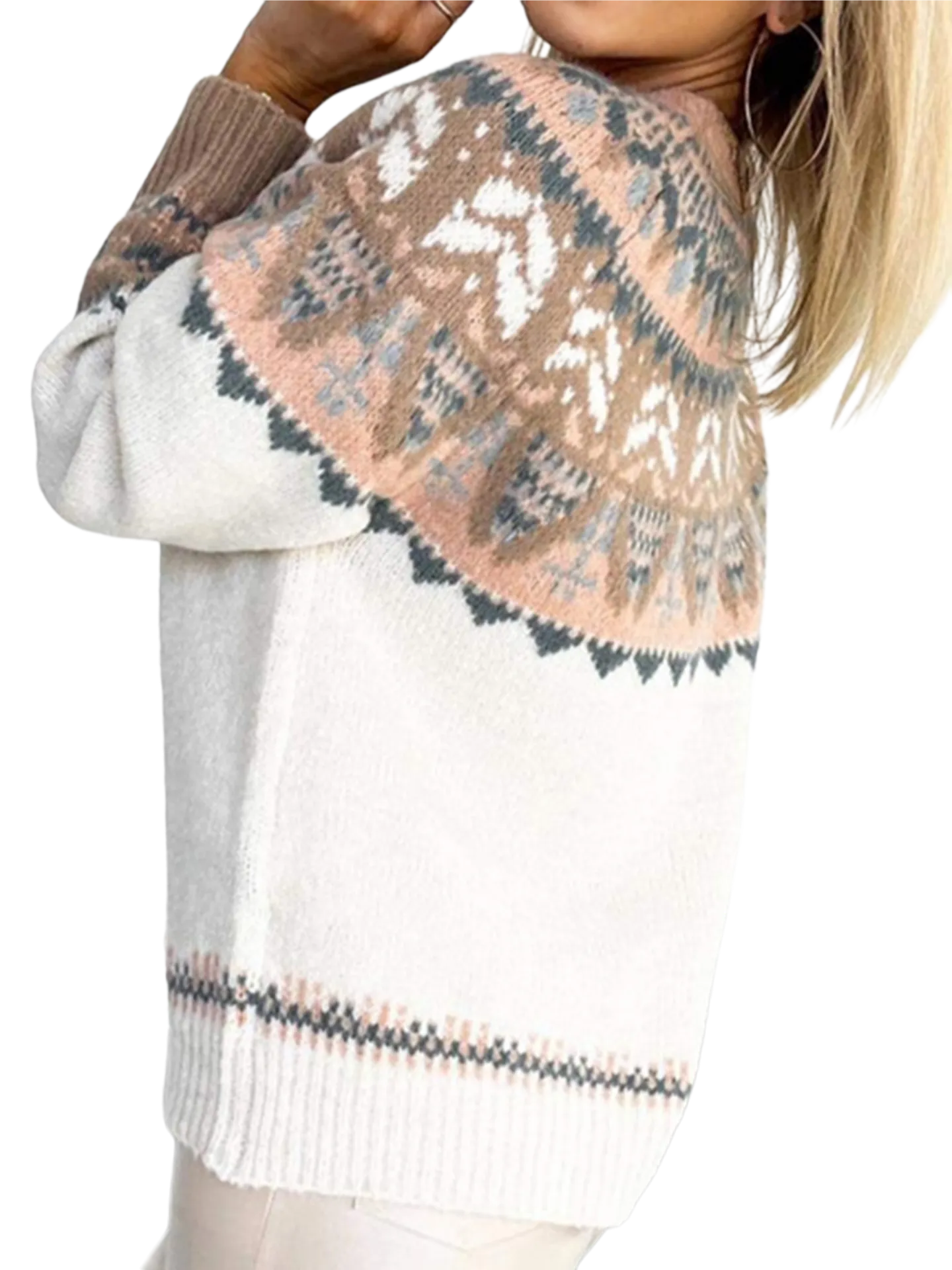 Geometric Round Neck Long Sleeve Sweater