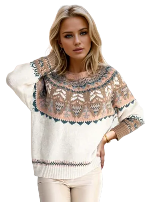 Geometric Round Neck Long Sleeve Sweater