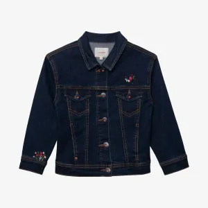 Girls' jean jacket with embroidered flowers