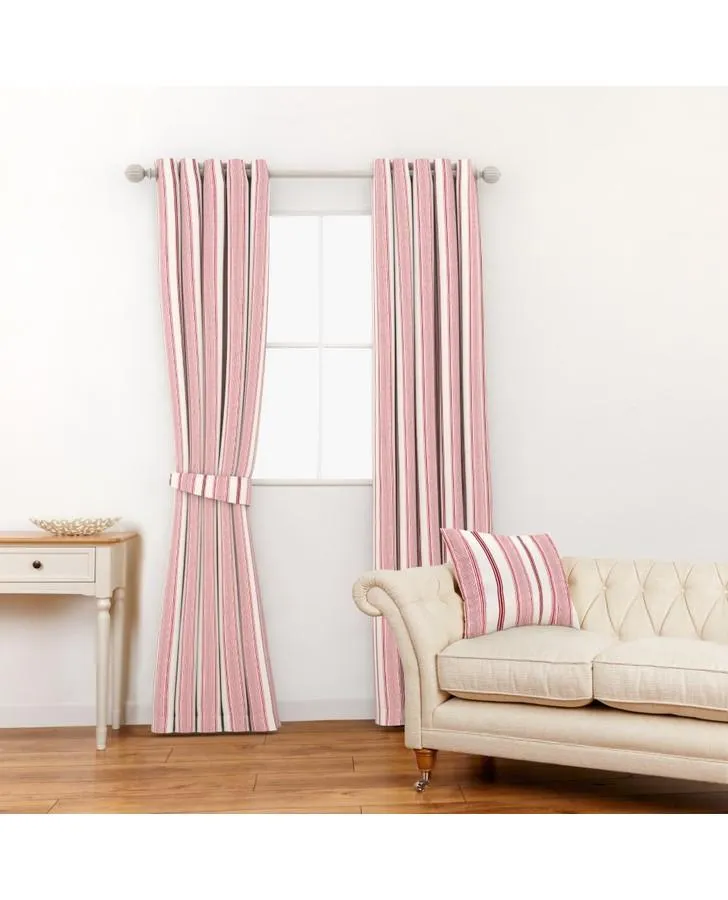 Heacham Stripe Cranberry Curtain Fabric