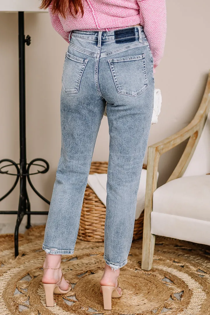 High Rise Distressed Straight Jeans