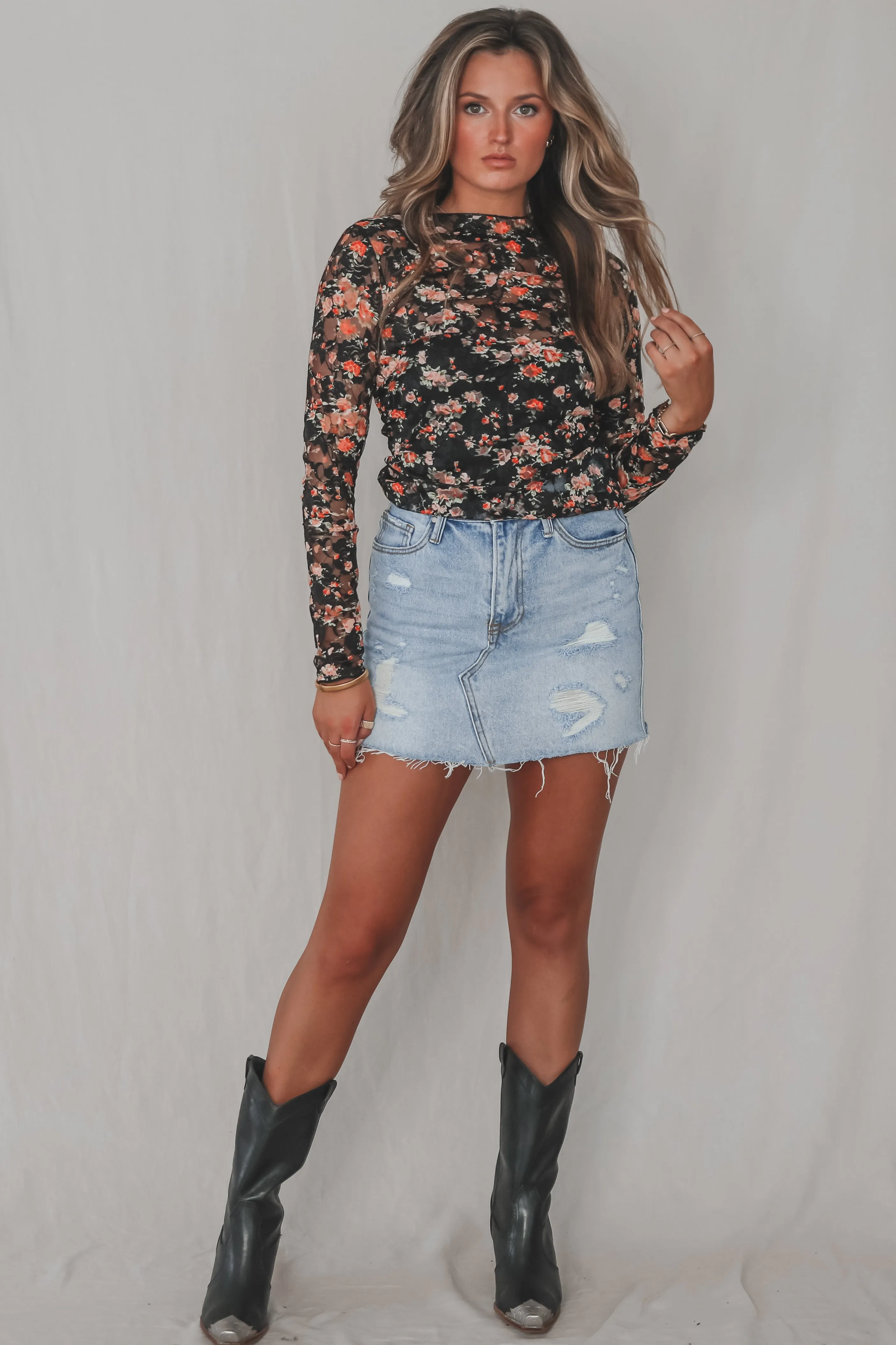 Just A Flirt Lace Mesh Floral Top