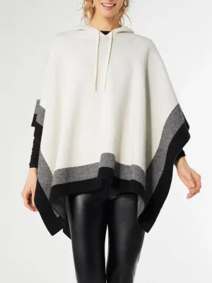 Leilani Hooded Drawstring Poncho - Black & White