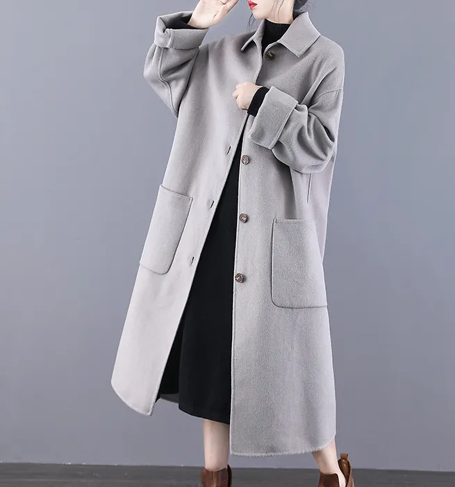 Long Double Face Wool Coat Handmade Long Warm Long Women Wool Coat Jacket/6677