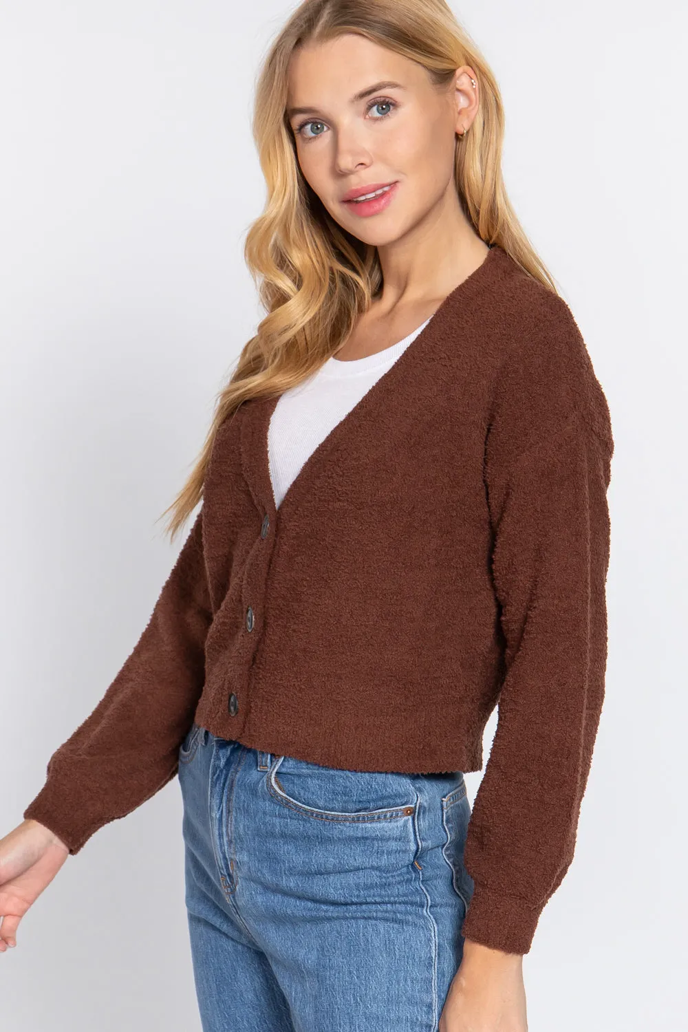 Long Slv V-neck Sweater Cardigan - 2 colors