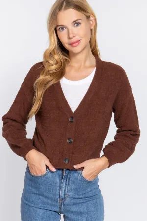 Long Slv V-neck Sweater Cardigan - 2 colors