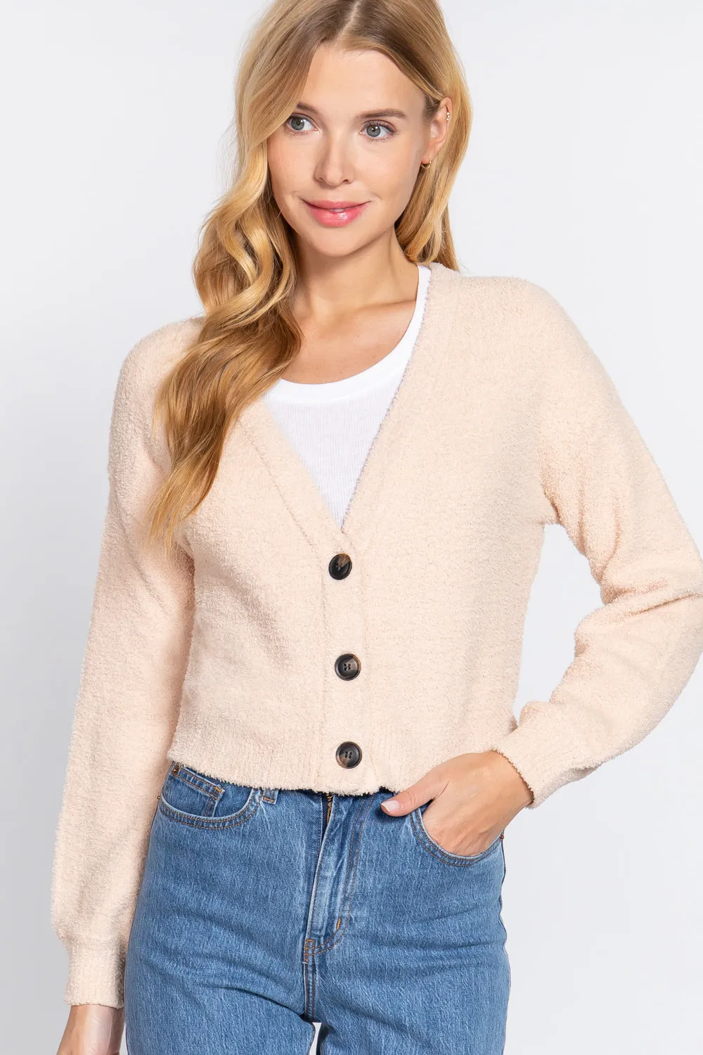 Long Slv V-neck Sweater Cardigan - 2 colors