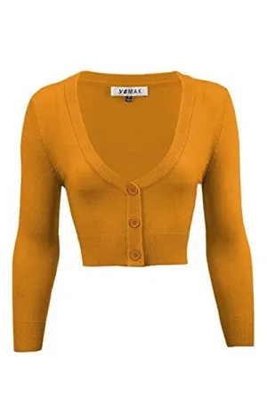 MAK Sweaters Cropped Cardigan with 3/4 Sleeves in Bronze (Mustard)