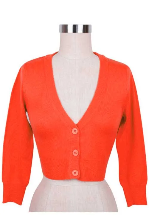 MAK Sweaters Cropped Cardigan with 3/4 Sleeves in Fiesta Orange