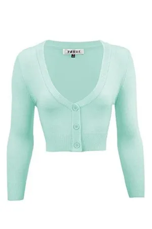 MAK Sweaters Cropped Cardigan with 3/4 Sleeves in Ice Blue