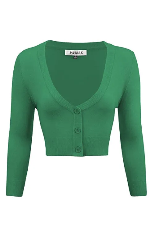 MAK Sweaters Cropped Cardigan with 3/4 Sleeves in Kelly Green