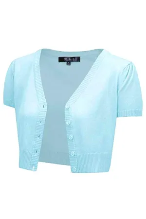 MAK Sweaters Cropped Cardigan with Short Sleeves in Light Blue