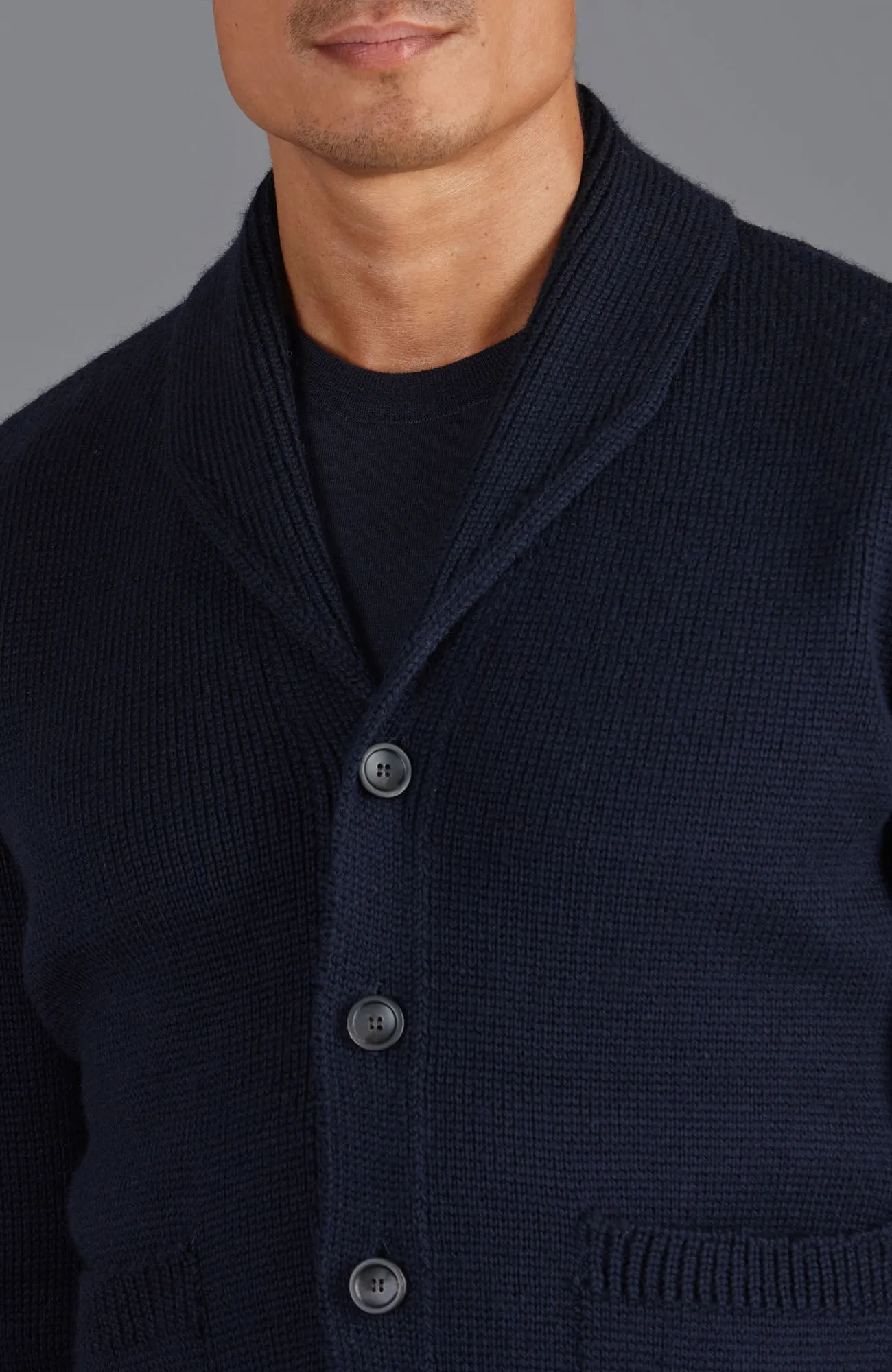 Mens Chunky Merino Wool Shawl Collar Cardigan