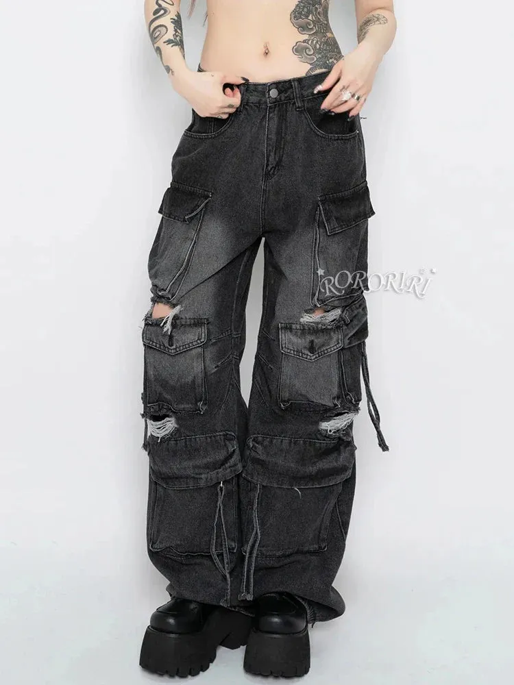 Multi-pocket Halloween Ripped Hole Pants