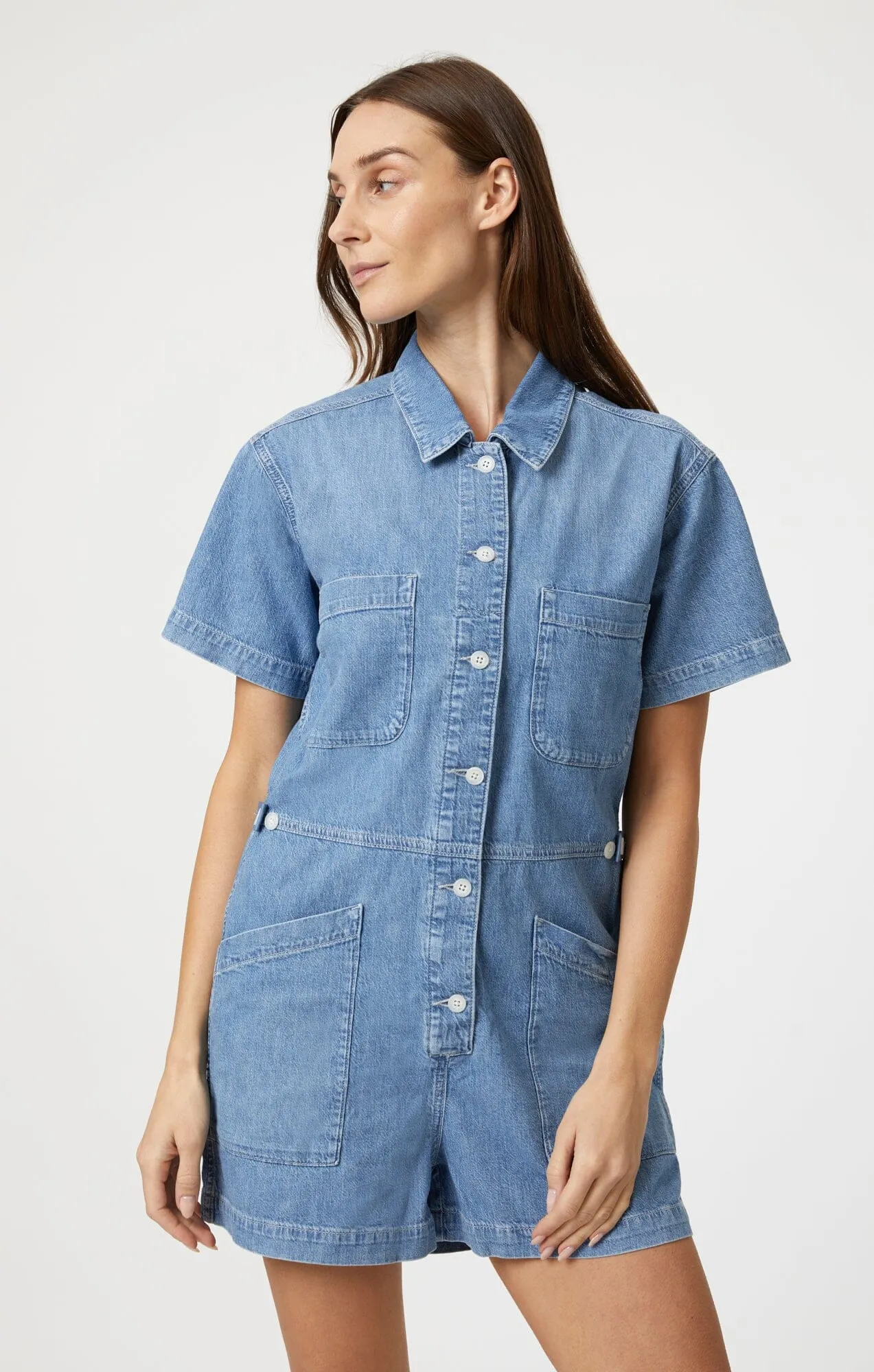 NOREEN ROMPER IN MID DENIM