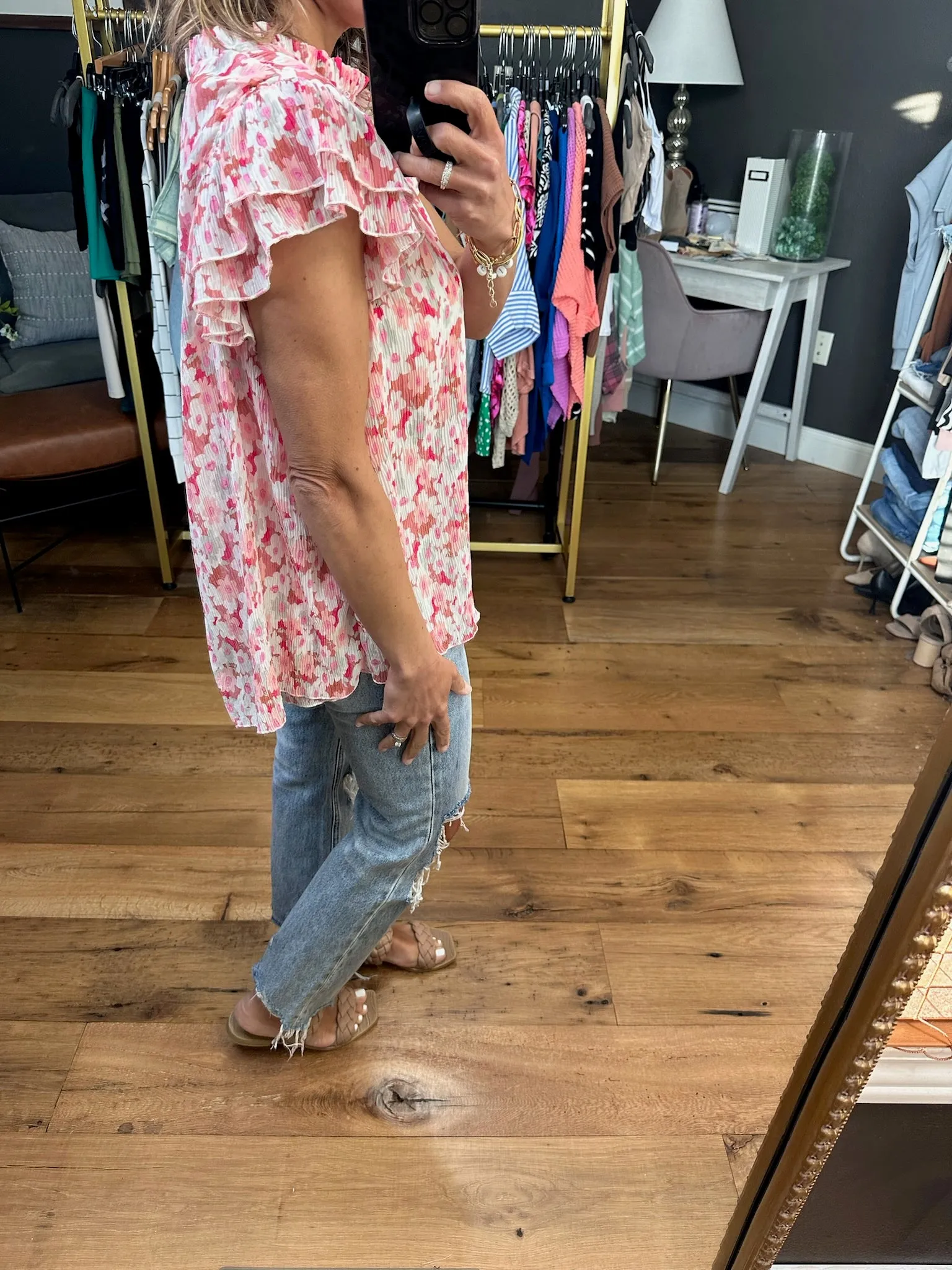 Of Some Sorts Floral Ruffle Sleeve Top - Pink