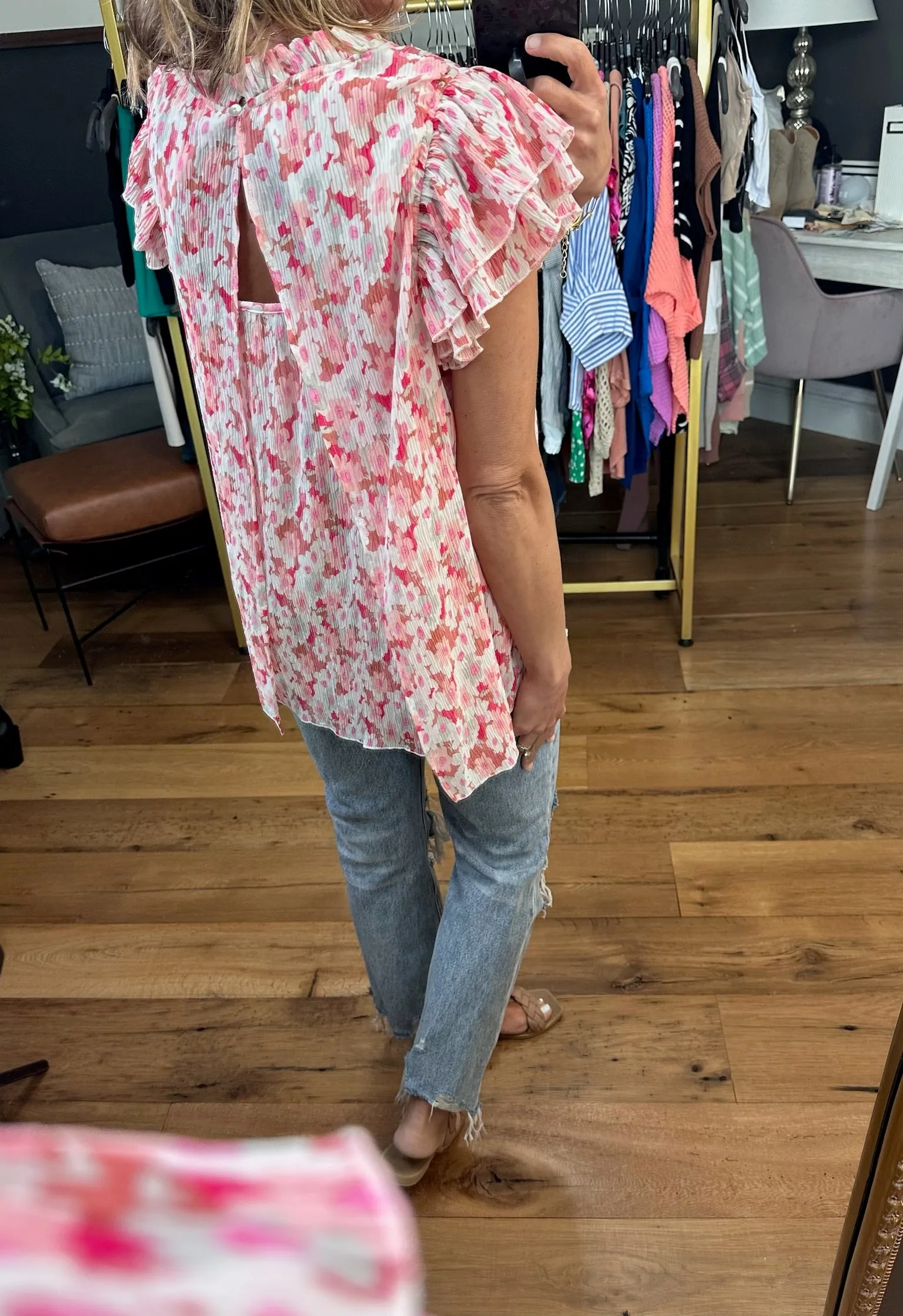 Of Some Sorts Floral Ruffle Sleeve Top - Pink