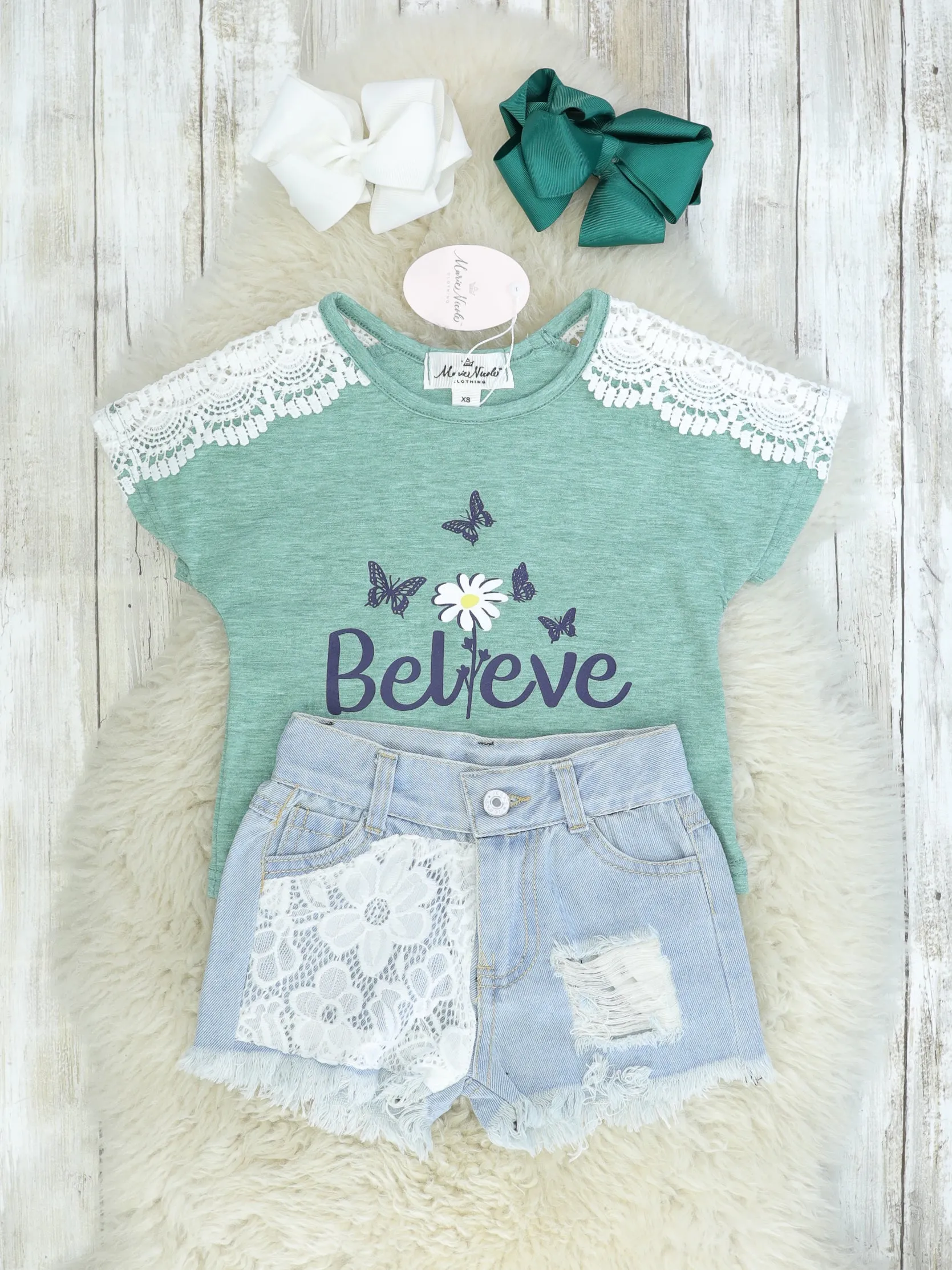 "Believe" Top & Distressed Denim Outfit