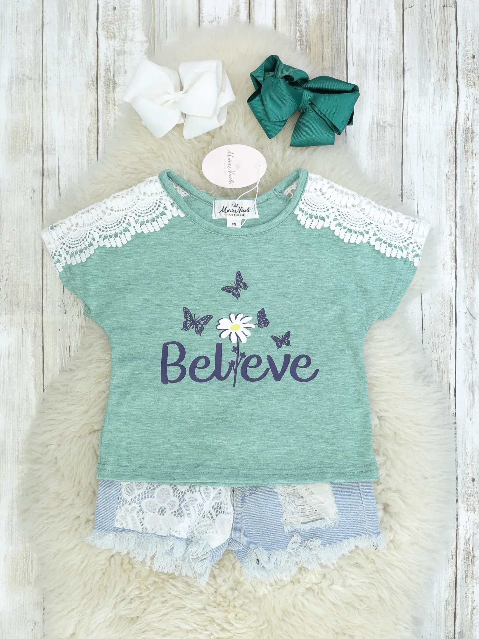 "Believe" Top & Distressed Denim Outfit