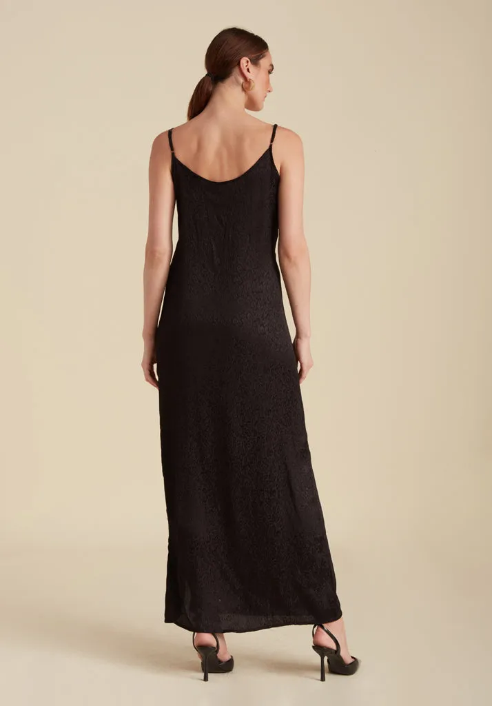 Ruby Spaghetti Strap Animal Maxi Dress In Black