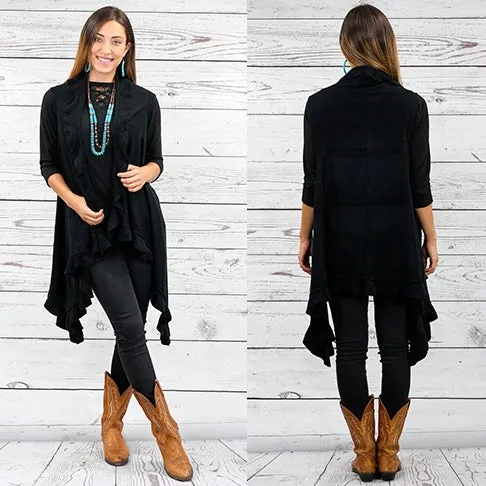 RUFFLE VEST CARDIGAN