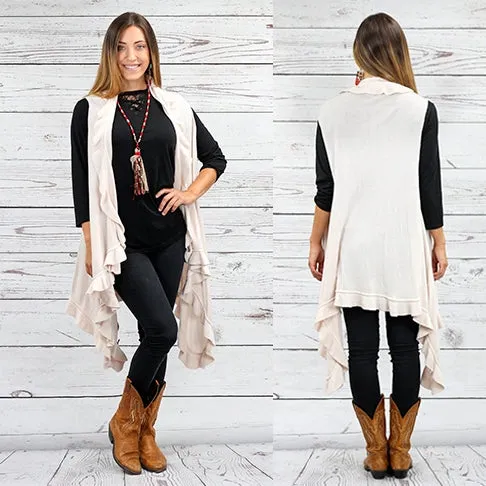 RUFFLE VEST CARDIGAN