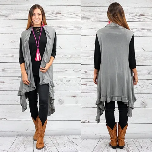 RUFFLE VEST CARDIGAN