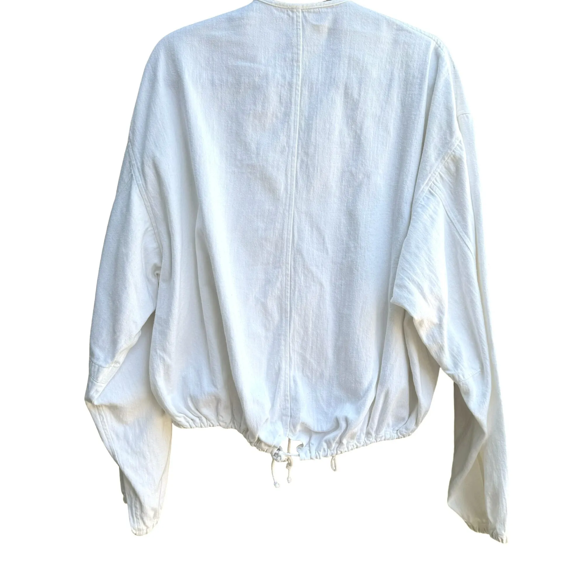 Tarzana Vintage 80s 90s White Button-Up Retro Oversized Drawstring Waist Jacket