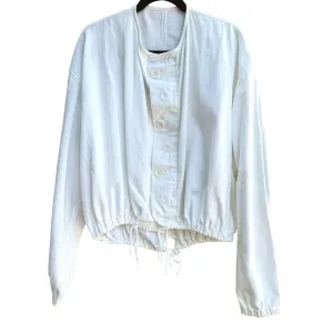 Tarzana Vintage 80s 90s White Button-Up Retro Oversized Drawstring Waist Jacket