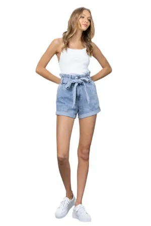 TEEK - LIGHT WASH HIGH WAISTED PAPER BAG SHORTS