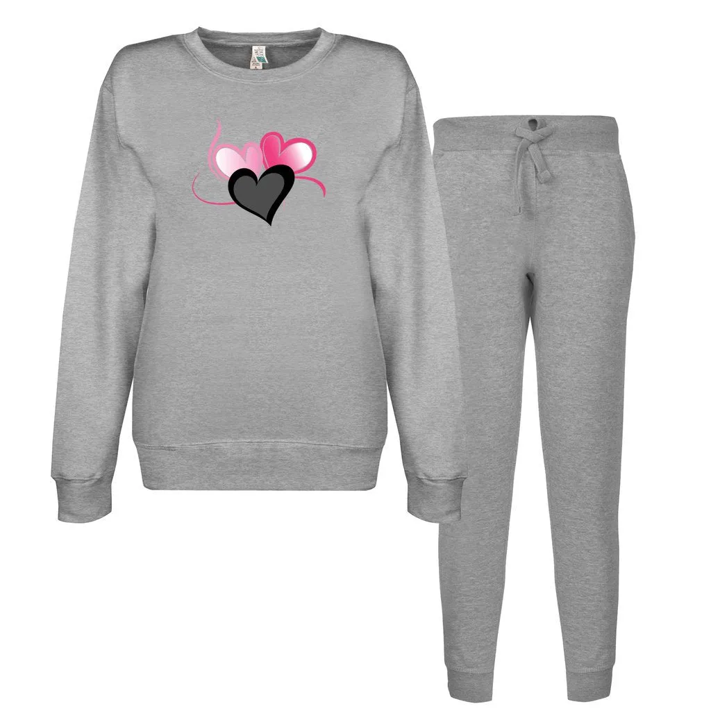 Three Heart Cord Women's Crewneck Sweatshirt Lounge Set - Ships from The US