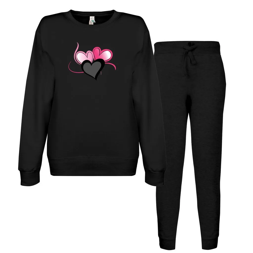 Three Heart Cord Women's Crewneck Sweatshirt Lounge Set - Ships from The US