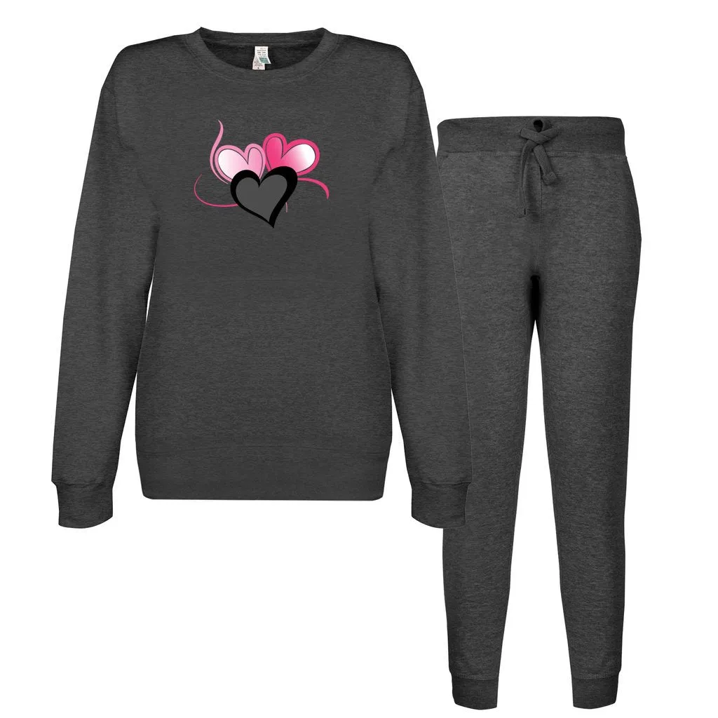 Three Heart Cord Women's Crewneck Sweatshirt Lounge Set - Ships from The US